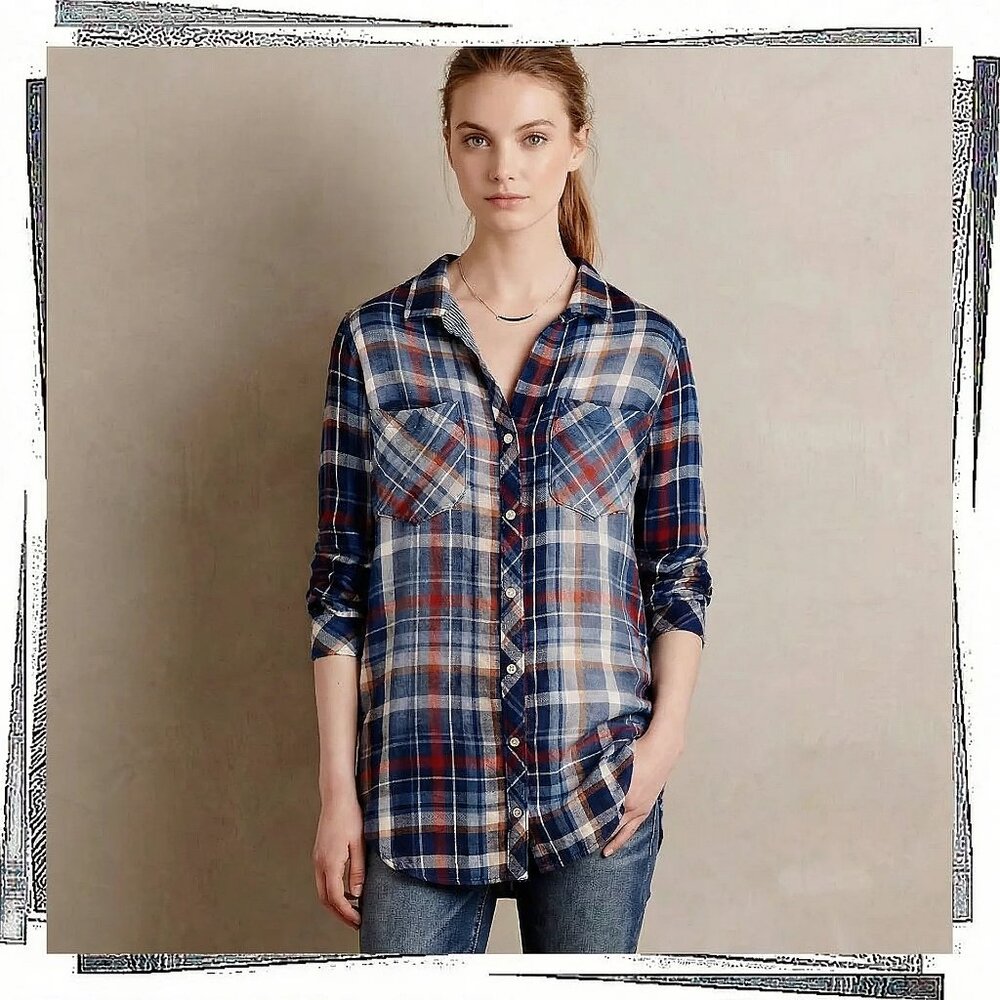 Vintage 2009 "Brecken" Blues Reds & Creams Plaid Button Down (M) Cloth & Stone